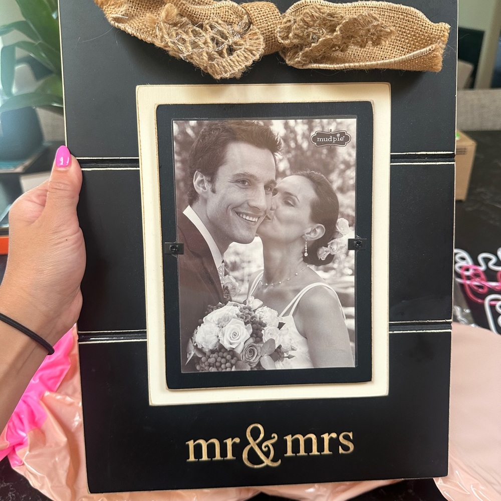 Mudpie mr&mrs wedding farmhouse rustic boho Photo picture Frame Burlap Bow